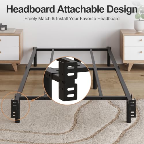 Queen Size Low Profile Metal Platform Bed Frame - Adjustable Length, Heavy Duty Support, Recessed Legs