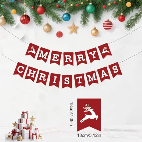 Neyeidru Red Merry Christmas Banner - Paper Party Sign, Pre-Strung