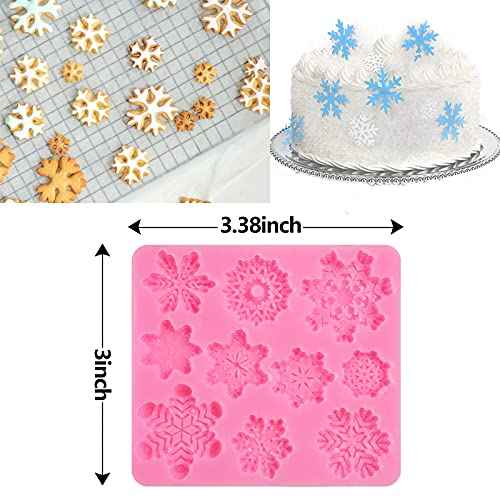 Rainmae 6 Pcs Christmas Snowflake Cake Silicone Fondant Molds, 3D Snowflake Winter Frozen Party Cupcake Topper Decorating Tools, Silicone Chocolate Candy Gum Paste Polymer Clay Epoxy Resin Mould