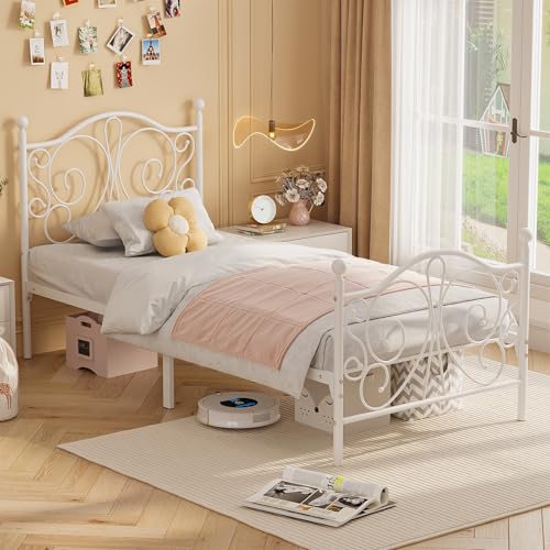 Twin Bed Frame with Butterfly Headboard and Footboard - White, Space-Saving Design