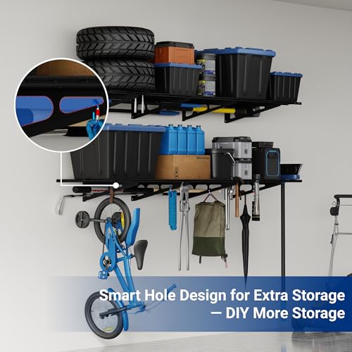 FLEXIMOUNTS 2-Pack 2x4ft Wall Shelves Garage Storage Rack – Heavy Duty Floating Shelves, Black, Classic Series