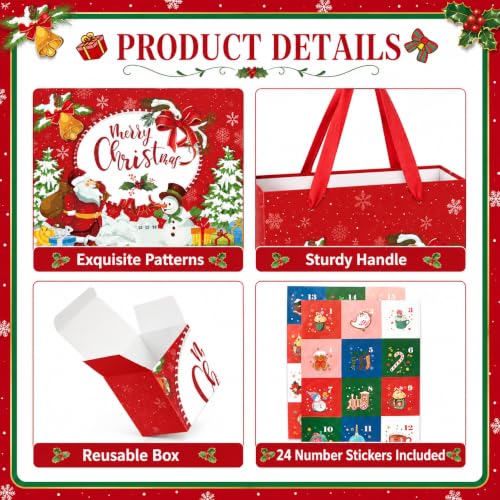 Red 24-Grid Fillable Advent Calendar Box Set with Gift Bag