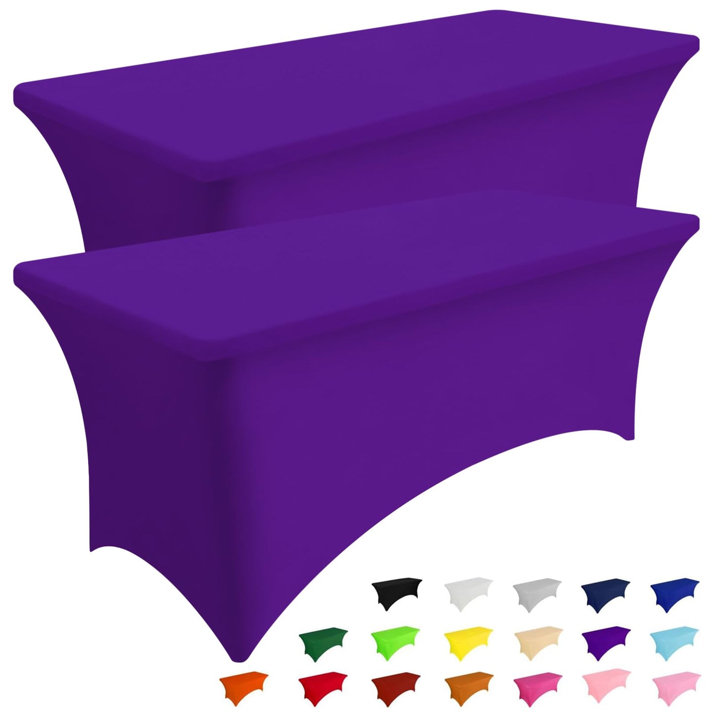 Smiry 2 Pack Spandex Table Cloth 8FT, Elastic Fitted Stretch Tablecloths for Rectangle Tables, Washable Table Cover for Outdoor, Wedding, Banquet & Parties (Purple, 96Lx30Wx30H Inch)