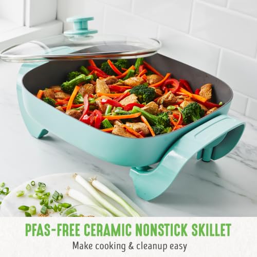 Electric Skillet 12 Inch 5QT Nonstick Cooking Pan - Turquoise