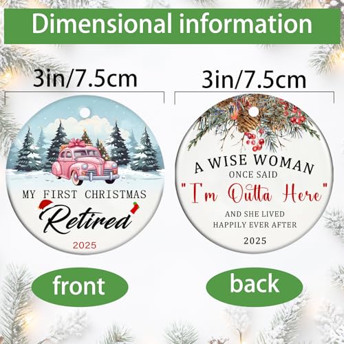 Christmas Retirement Gifts for Women 2025, Double Side Xmas Tree Hanging Decorations Happy Retirement Ornament Ceramic 3" with Gift Box Inspirational Gift for Retired Coworker Teachers Old Friends