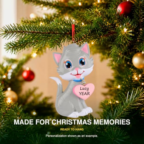 Personalized Cat Christmas Ornament - Custom Pet Memory Gift with Heart Tag