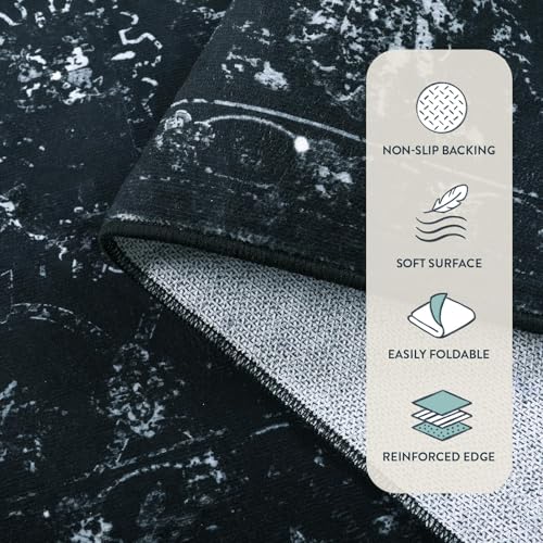 Hedlive Vintage Black Rug for Bedroom, Non Slip Washable Area Rugs