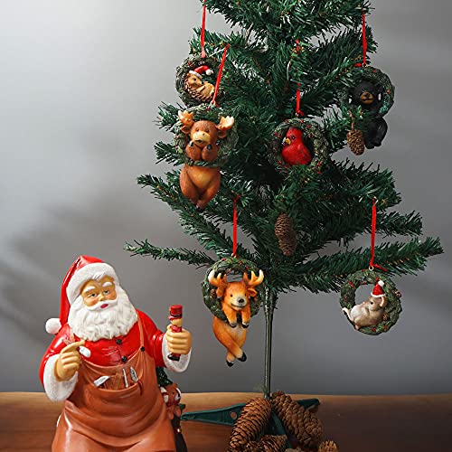 HYFAN Pack of 6 Christmas Small Animal Wreath Ornaments for Tree & Home Decor