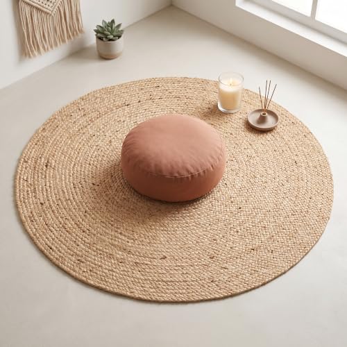 Natural Jute Braided Round Area Rug - 5 Feet Farmhouse Woven Rug