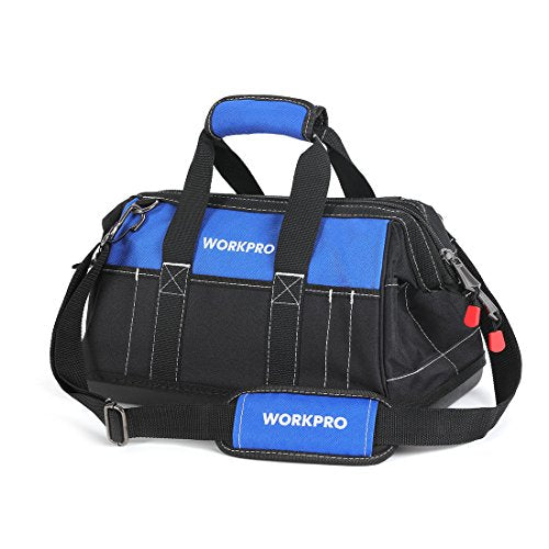 16-Inch Wide Mouth Tool Bag with Waterproof Molded Base - Blue & Black