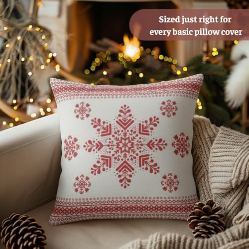 TSIMPLE Snowflake Pillow Cover 18x18 Inch Red & White Winter Holiday Decor