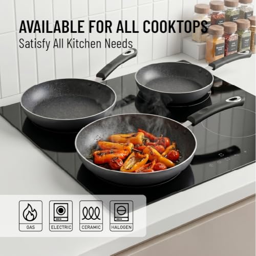 Nonstick Frying Pan Set 3-Piece Induction Compatible Skillet Collection - 8, 9.5, 11 Inch