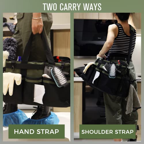 Green Wearable Cleaning Caddy Organizer with Handle & Shoulder Straps for Housekeepers, Home, Car, & Kitchen