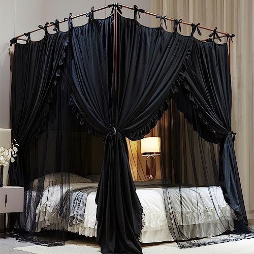 Princess Bed Canopy with Mosquito Net - Double Layer Black 53 x 78 Inches