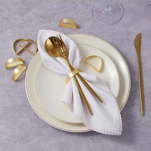 10Pcs Metal Gold Napkin Rings Set, Stainless Steel Metal Gold Napkin Holder, Fall Thanksgiving Christmas Easter Napkins Rings for Table Decor Wedding, Banquet, Party