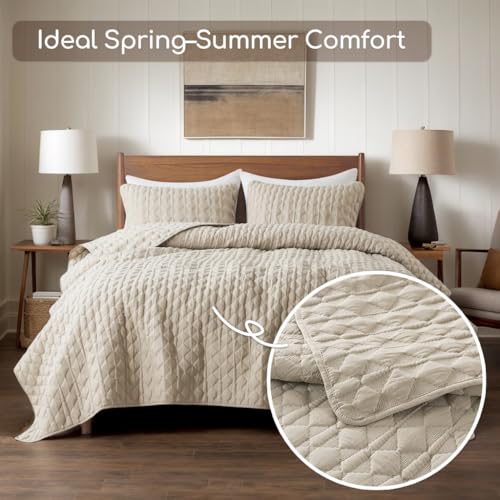 WDCOZY California King Beige Quilt Bedding Set with 2 Pillow Shams - All Season Lightweight Bedspread Coverlet, 3 Pieces, 116x106 inches