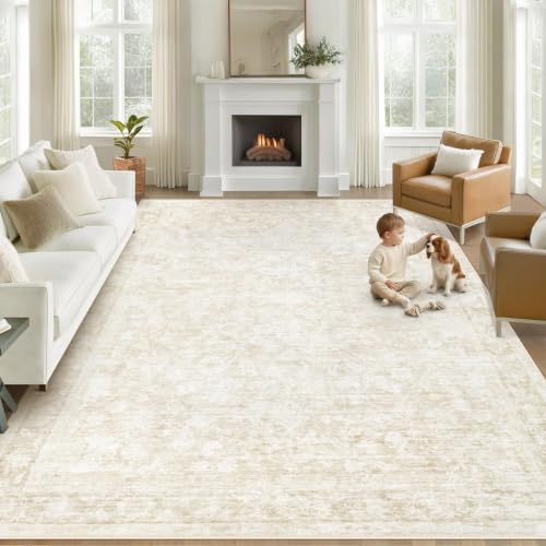Beige 8x10 Washable Area Rug with Floral Pattern - Non-Slip Boho Carpet for Living Room & Bedroom - Variation of THIS listing