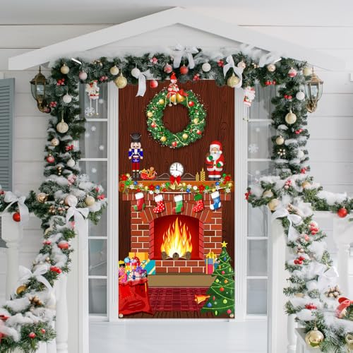 Lofaris Christmas Door Cover 72.8x35.4 Inch Holiday Scene Backdrop for Front Door