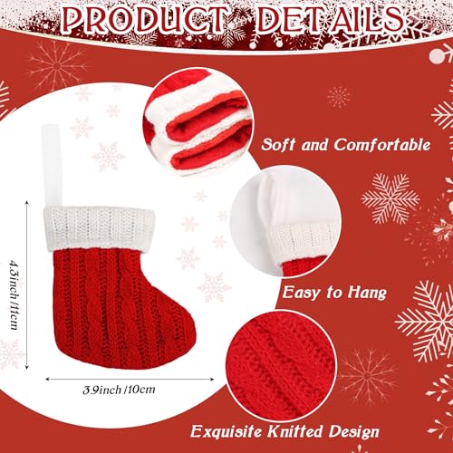 KIMOBER 12 Pcs Mini Knit Christmas Stockings,4 Inch Small Red Knitted