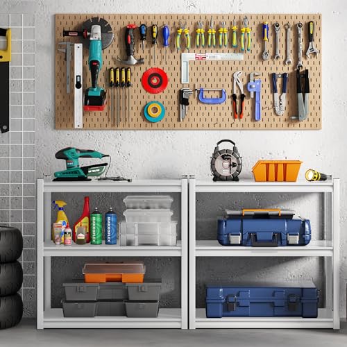 Elitehouse White 3-Tier Heavy Duty Metal Garage Shelving - Adjustable Storage Rack