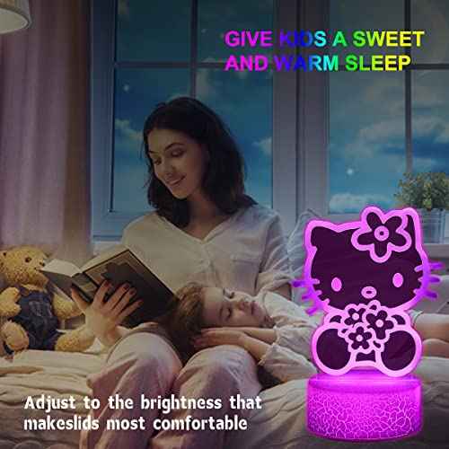 sunduck 3D Illusion Cat Night Light for Kids - 3 Patterns and 16 Colours Change with Remote Control Kitty Lamp Room Decor Birthdays Holidays Christmas Gifts for Kids and Girls