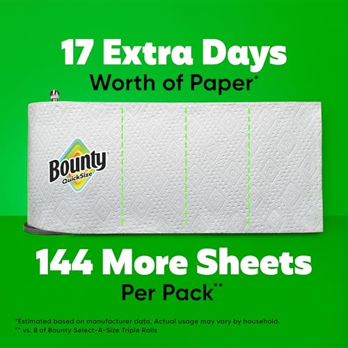 Bounty Quick-Size Paper Towels - Family Triple Rolls (8 Packs, 141 Sheets) - White, Super Absorbent