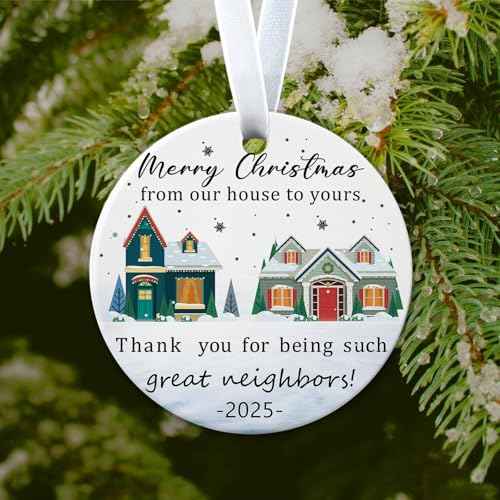 Christmas Ornaments 2025,Neighbors Gifts for Friends,Friendship Birthday Presents Funny Ceramic Christmas Tree Decorations Hello Neighbor Gift Ideas for Best Friends Women Men Boyfriends Girlfriends