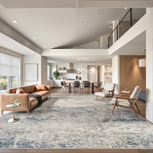 Blue Washable Area Rug 8x10 Abstract Large Living Room Floor Cover