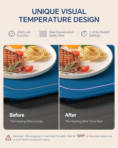 Taseven Blue Food Warming Mat with 7 Temp & 4H Timer, Kids Lock