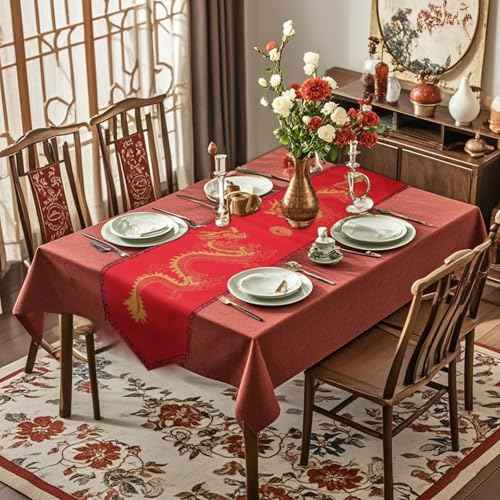 2 Pcs Chinese Dragon Printed Table Runner 13x72Inch China New Year Decorations Red Table Cover for Spring Festival Kitchen Dining Tables Decoration Asian Party Decoration