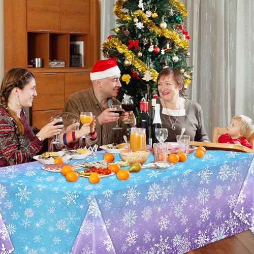 GREHUMOR Winter Snowflake Plastic Tablecloth Decorations 3 Pack Blue and Purple Snowflake Winter Wonderland Disposable Table Cover for Christmas Birthday Party Decorations, 54x108 Inch