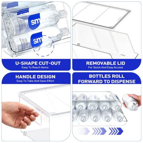 SCAVATA 2 Pack Water Bottle Organizer for Refrigerator, Stackable with Lids