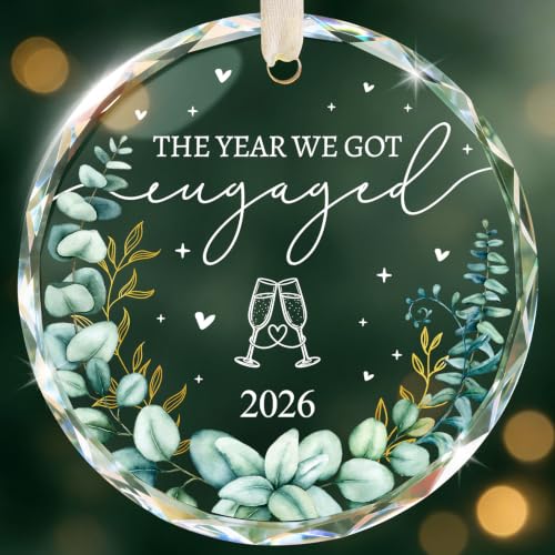 Engagement Ornament 2026, Crystal Glass Gift for Newly Engaged Couples