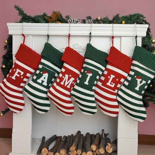 Christmas Stocking Knit Initial Christmas Stockings for Family Farmhouse Monogram Letter Christmas Stockings Christmas Decorations Gift Stocking Personalized Stocking Embroidered Letter B