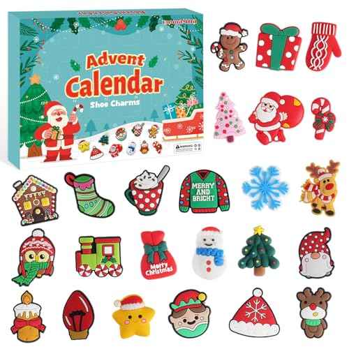 Advent Calendar 2025 Shoe Charms for Kids Boys Girls 24 Days Christmas Countdown Calendar Wristband Clogs Decorations for Shoes