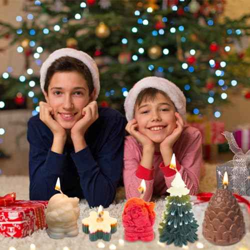 6 Pcs Large Christmas Candles Santa Claus Scented Candles White Tea Lights Candles Christmas Tree Pine Cone Snowflake Candles Gifts for Christmas Party Decor Home Table Holiday New Year Decorations