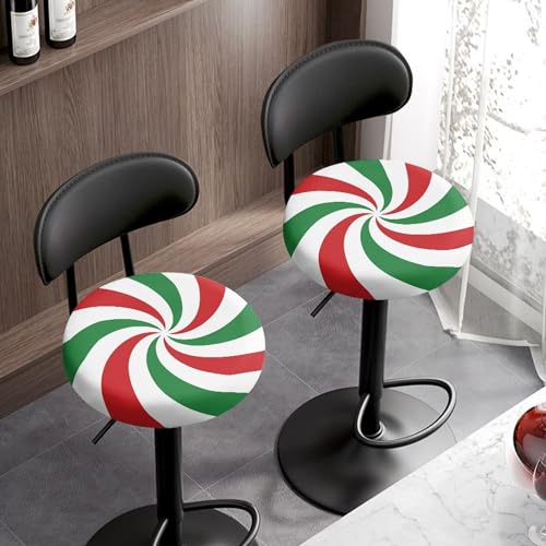 Christmas Round Stool Seat Covers Set of 4, Xmas Elastic Chair for