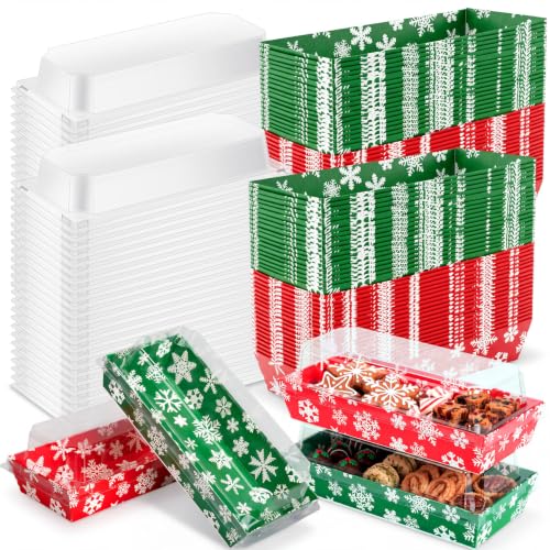 100 Pack Christmas Charcuterie Boxes with Lids, Snowflake Style
