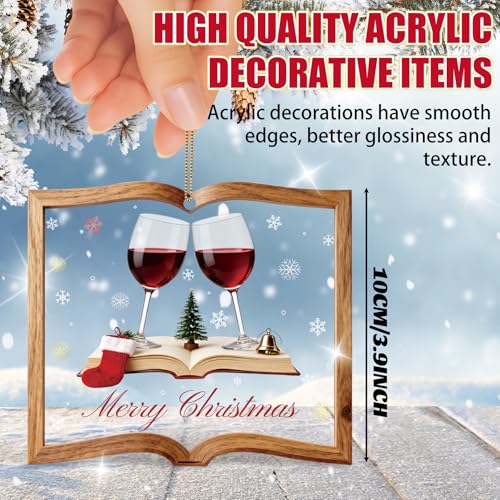 Zoacrn Book-Shaped Wine Cup Acrylic Christmas Ornament, 10cm, Personalized Clear Ornament