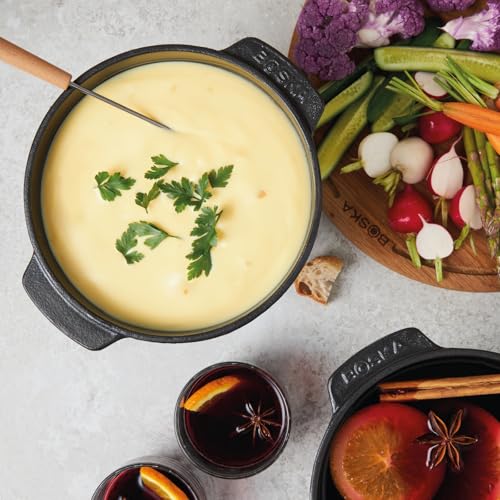 Boska Cast Iron Fondue Set Party Pro - 1.1L Cheese Fondue Pot with Burner & 4 Beechwood Forks (Variation 853554)