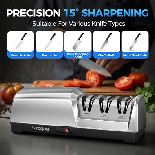 Electric Knife Sharpener for Kitchen Knives - 3-Stage, Fast, Grayish-White