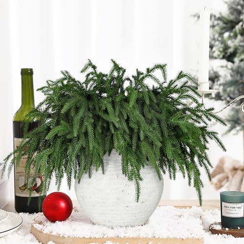 24 Pcs Artificial Christmas Pine Branches - Natural Droopy, Lush & Bendable Holiday Decor