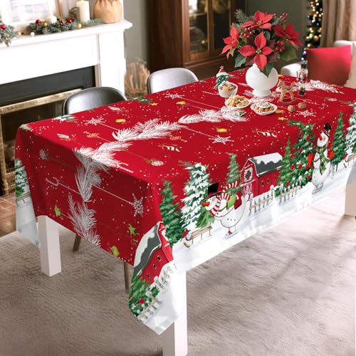 Arquiel Christmas Snowman Tablecloth 55 x 70 Inch Rectangular Holiday Decor