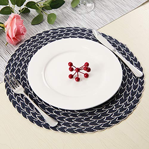 SHACOS Round Placemats Set of 8 Washable 15 inch Round Table Mats Braided Non Slip Fabric Place Mats for Dining Table Indoor Outdoor (Mixed Color Pea Green, 8)