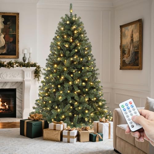 YITAHOME 6ft Pre-Lit Green Artificial Christmas Tree with Remote, 1000 Tips & 250 Lights