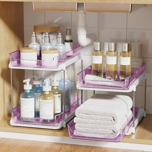 Purple 2-Pack Multi-Purpose Under Sink & Kitchen Organizer with Movable Dividers