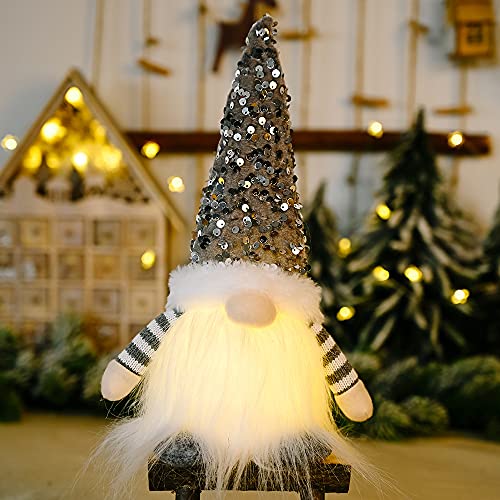 Gray Plush Christmas Gnome with Light & Bendable Nordic Hat - Holiday Decor