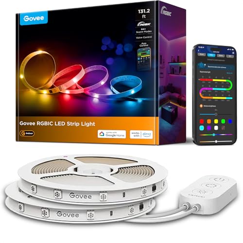 Govee 131.2ft RGBIC LED Strip Lights with Alexa & Google Assistant Compatibility - Multi-Color Smart Decor