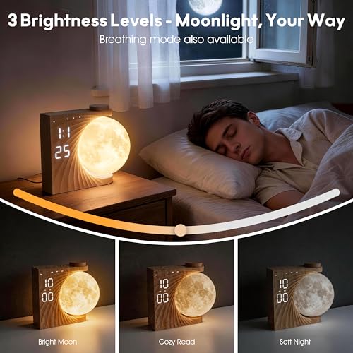 Wood Grain Sunrise Alarm Clock with Night Light & White Noise Machine - Dual Alarms for Heavy Sleepers