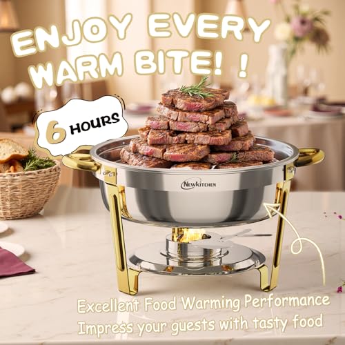 2 Pack Buffet Chafing Dishes 6QT Round Stainless Steel with Gold & Silver Finish